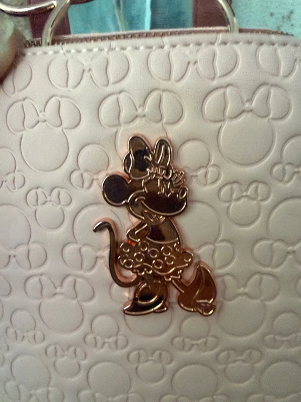 Loungefly Minnie Mouse Embossed Pink Mini Backpack with Rose Gold Bow